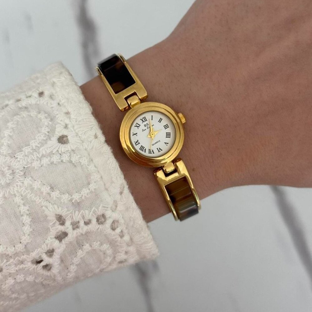 Sku0270 Retro Gold Brown Gemstones Women Watch Bracelet Stainless steel+gift bag